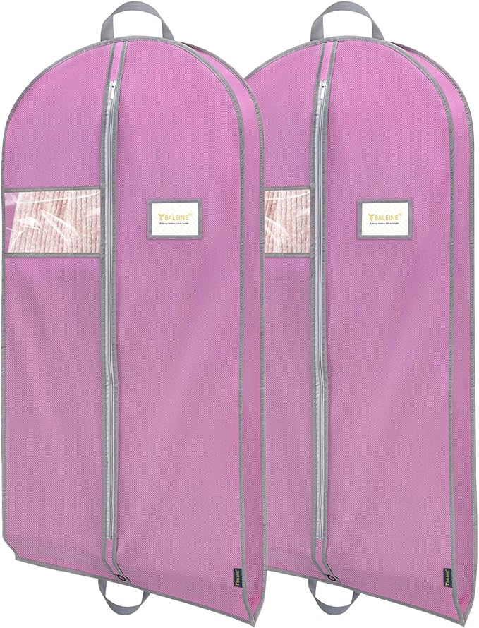 BALEINE 2PK Heavy Duty Garment Bag with Shoe Storage Travel Bag for Dresses, Suit, Coats Travel Essential (43", Pink)