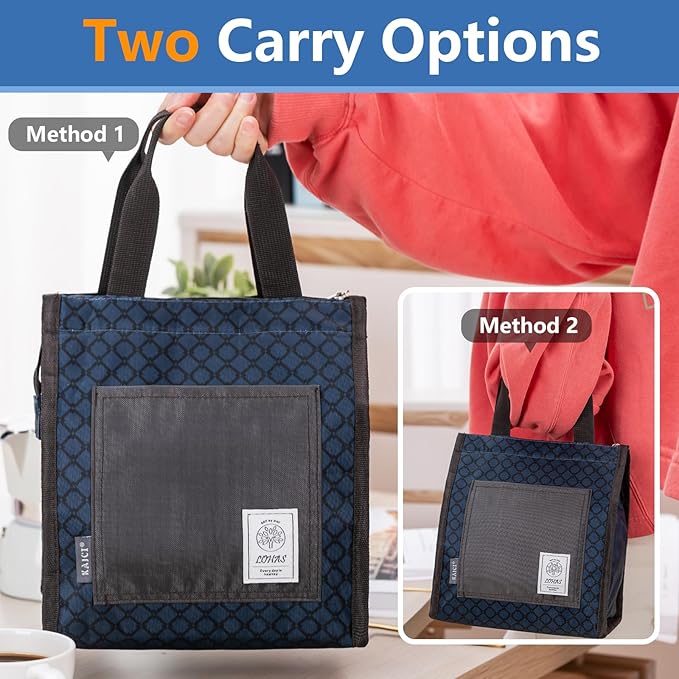 Lunch Bag for Women Men, Reusable Leakproof Lunch Tote with Thermal Lining, 7L Insulated Portable Lunch Box Cooler Bag for Work, Office, Picnic, Beach & Travel (Blue)