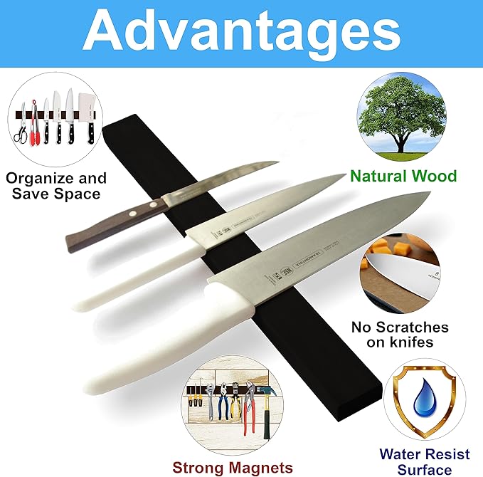 10 Inch Black Magnetic Knife Holder for Wall No Drilling Use as Magnetic Knife Strip - Magnetic Knife Bar - Wall Kitchen Knife Magnetic Holder