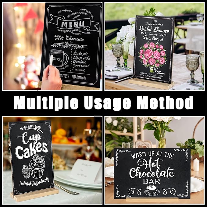 6 Packs Small Chalkboard Sign 5.1x7.9 Inch With Wood Base Double-Sided Message Boards Menu Stand for Kitchen Wedding Bar and Restaurant