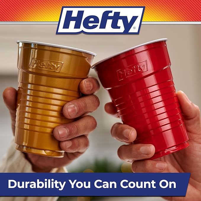 Hefty Party On Disposable Plastic Party Cups, 80 Count, 16 Oz Cups in Assorted Colors for Gatherings, Parties, and More, Textured Sides for Easy Gripping, Strong and Durable