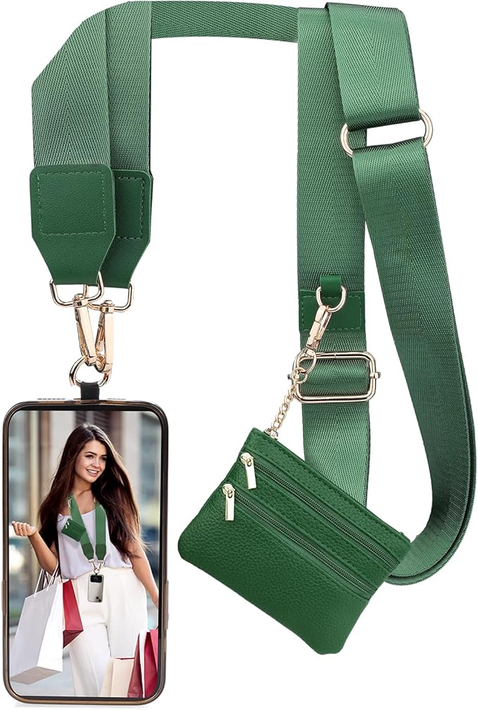 XANGNIER Clip and Go Strap for Phone with Wallet Crossbody, Phone Strap with Zippered Wallet, Adjustable Anti Theft Cellphone Lanyard for Women, Cellphone Chain Accessories,Multicolor 14