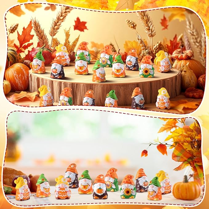 Yaomiao 60 Pcs Fall Thanksgiving Mini Resin Gnomes Figures Resin Mini Statues Maple Leaves Pumpkin Snowflake Gnomes Table Decor for Winter Fall Christmas Festive Home Kitchen Tiered Tray