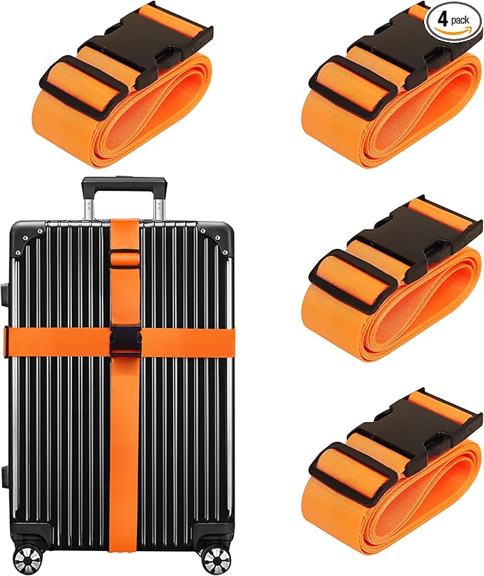 Luggage Straps for Suitcases TSA Approved Travel Belt 4 Pack by Chelmon(Orange)