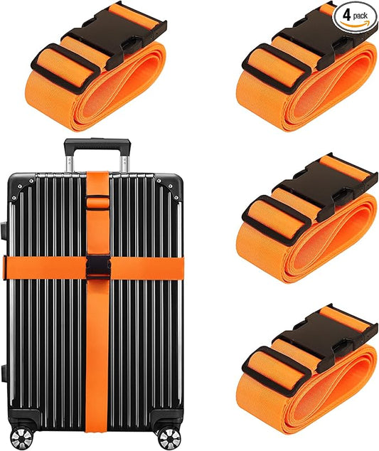 Luggage Straps for Suitcases TSA Approved Travel Belt 4 Pack by Chelmon(Orange)