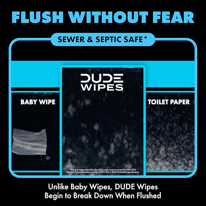 DUDE Wipes Unscented Flushable Wipes - Extra-Large Adult Wet Wipes for Sensitive Skin - 8 Pack (384 Count) + Mint Travel Pack (18 Count) - Infused with Vitamin E and Aloe - Septic and Sewer Safe