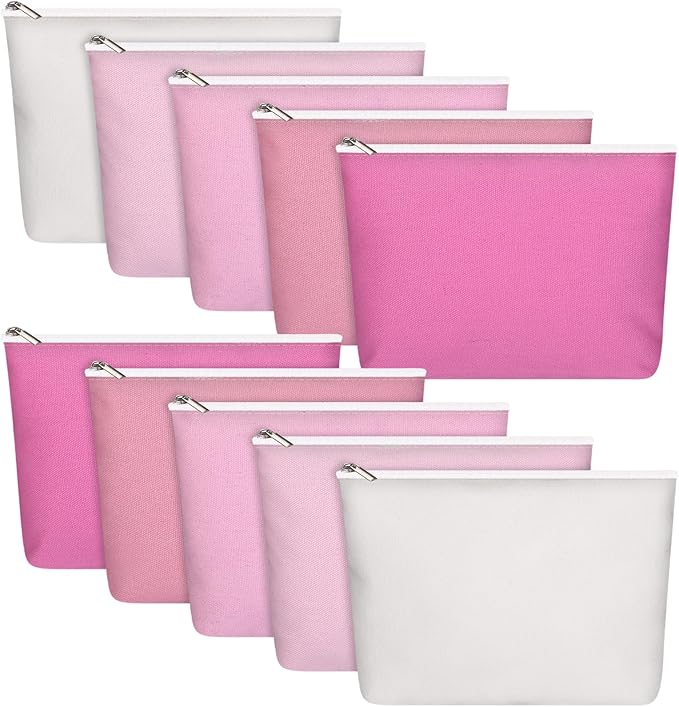 Reginary 10 Pcs Valentine's Canvas Makeup Bags Bulk for Women, Travel Toiletry Cosmetics Bags, Blank DIY Pencil Pouch, Gift for Valentine's Day, Patrick's Day, Wedding, Bridal Shower, Coworker (Pink)
