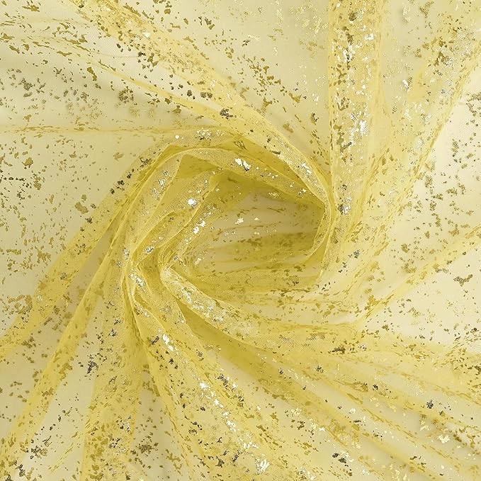 Horaldaily Yellow Gauze Tablecloth 60x60 Inch Round, Golden Sequin Glitter Metallic Foil, Sheer Tulle Cheesecloth for Wedding Baby Shower Ceremony Birthday