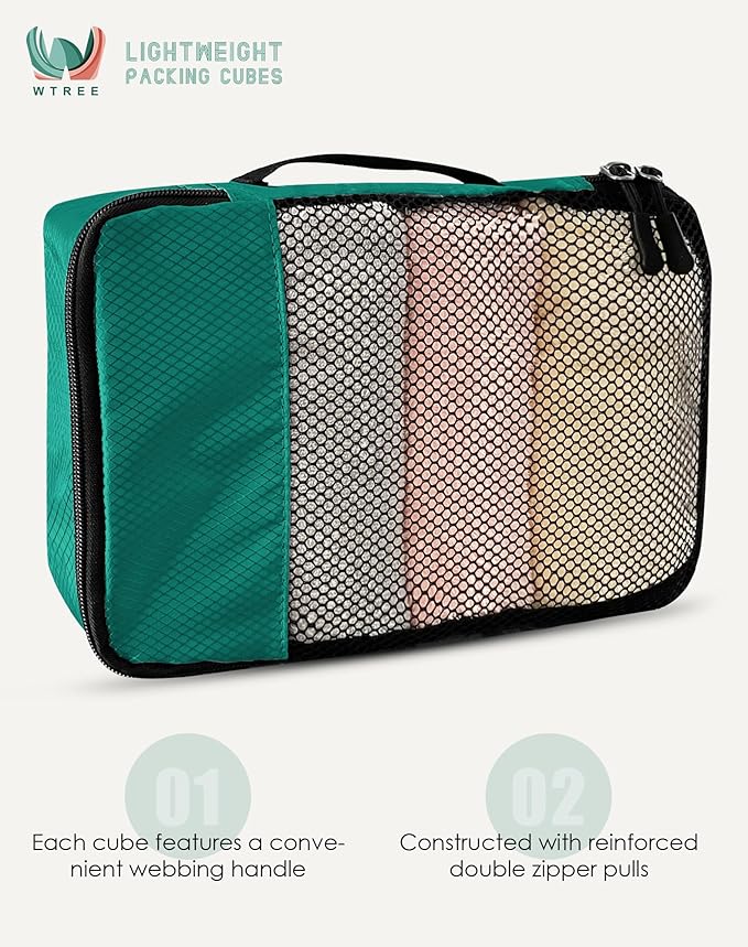 4-Piece Packing Cubes Travel Accessories Set for Suitcases - Luggage Organizer Bags with Double Zipper - Mesh Top - Medium - Green