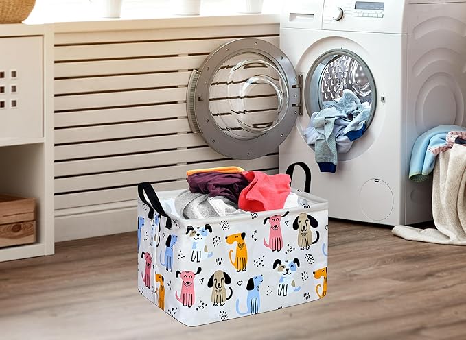 Rectangle Gift Storage Basket Home Shelf Storage Basket Organizer Box Clothes Laundry Hamper Nursery Basket Laundry Basket with Handles (Dog)