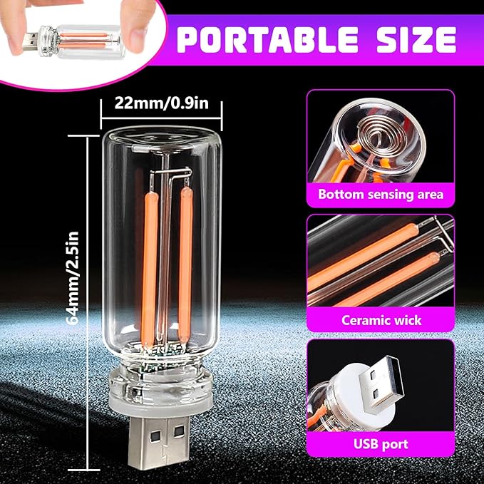 2PCS Car USB Night Lights, Touch Dimmable Vehicle Interior Ambient Lamp, Portable Retro Glass LED Light for Auto Decorations, Bedroom, Office, Travel, Camping, Gifts for Women and Men (Pink)