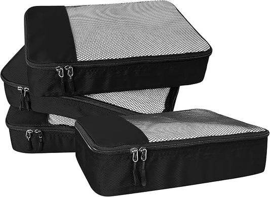 4-Piece Packing Cubes Travel Accessories Set for Suitcases - Luggage Organizer Bags with Double Zipper - Mesh Top - Medium - Black