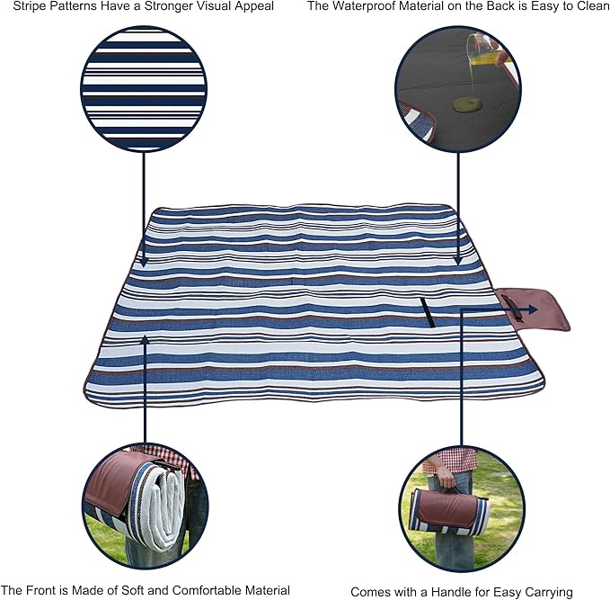 Picnic Blankets, Extra Large Beach Blanket, Lawn Mat 3-Layer Outdoor Rug, Waterproof Foldable Packable Washable, Camping Carpet for Spring Summer Tent Grass Concert Travel Ground