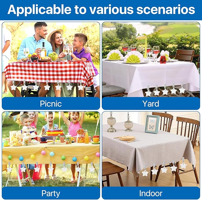 10 Pcs Tablecloth Weights, Metal Clip Star Table Cover Weights Stone, Table Weights Hangers Tablecloth Pendant for Outdoor Picnic Dinner Party Decoration (White)