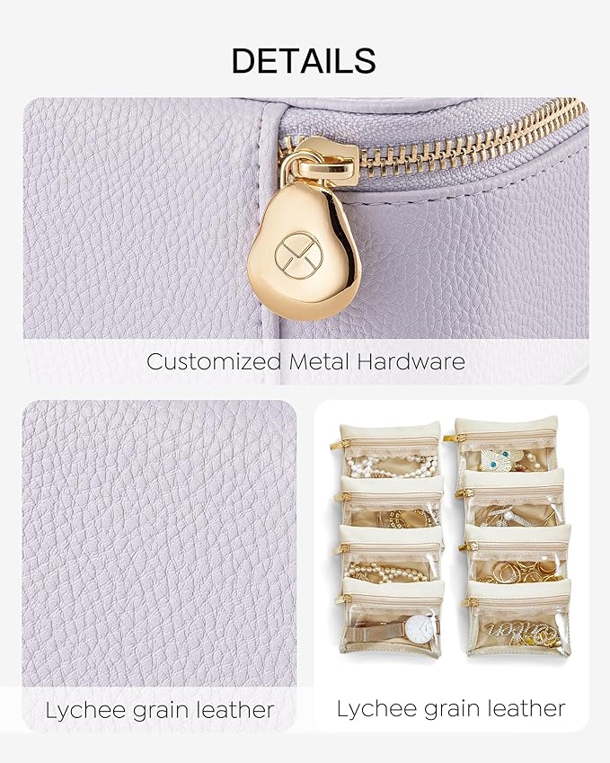 Vlando Jewelry Travel Case,Travel Jewelry Organizer with Clear Velvet Jewelry Bags Zipper Pouch for Women Girl Gift- 8Pcs Purple