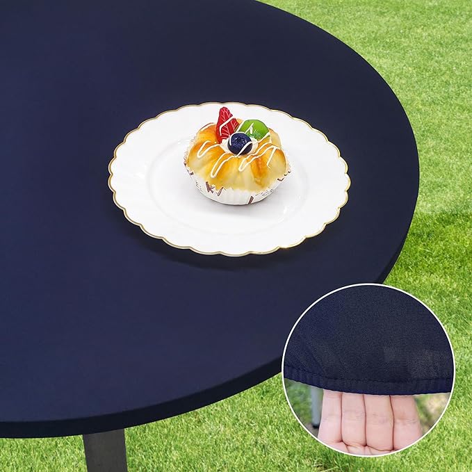 Small Round Fitted Table Cover Cocktail Table Topper Cap Elastic Tablecloth Stretch Spandex Tables Cloth for Bar Pub Party Navy 30 Inch