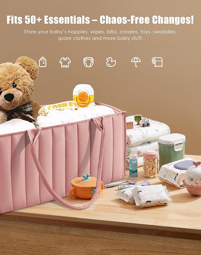 SWEET DOLPHIN 2-Pack Baby Diaper Caddy Organizers, Stylish Storage Baskets for Newborn Essentials, Diaper Station & Car Travel, Value Bundle for Baby Shower Gifts & Registry Must-Haves - Dusky Pink