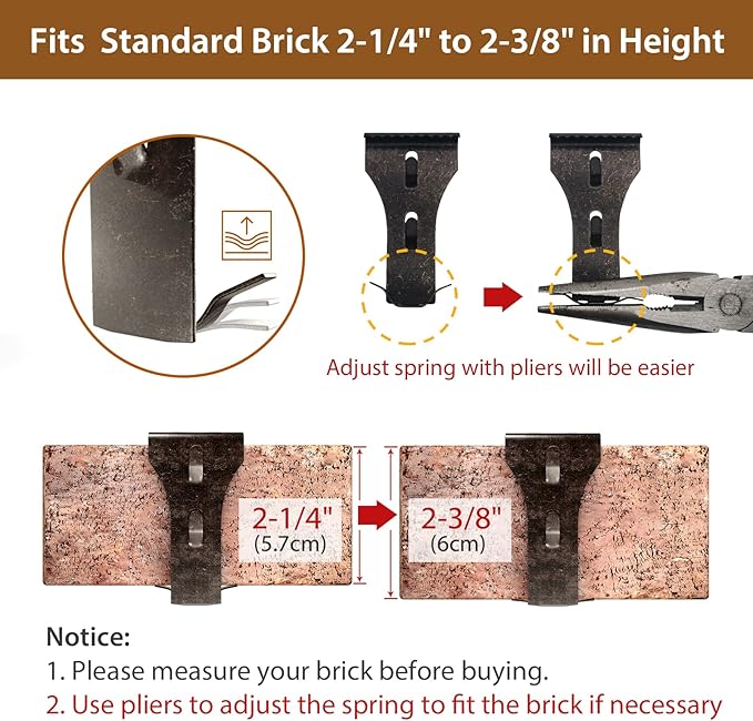 Booda Brand Brick Hook Clips (12 PCS) for Hanging Outdoors, Brick Hangers Fit Standard Size Brick 2-1/4" to 2-3/8" in Height, Heavy-Duty Brick Siding Clips Wall Hangers for Hanging No Drill and Nails
