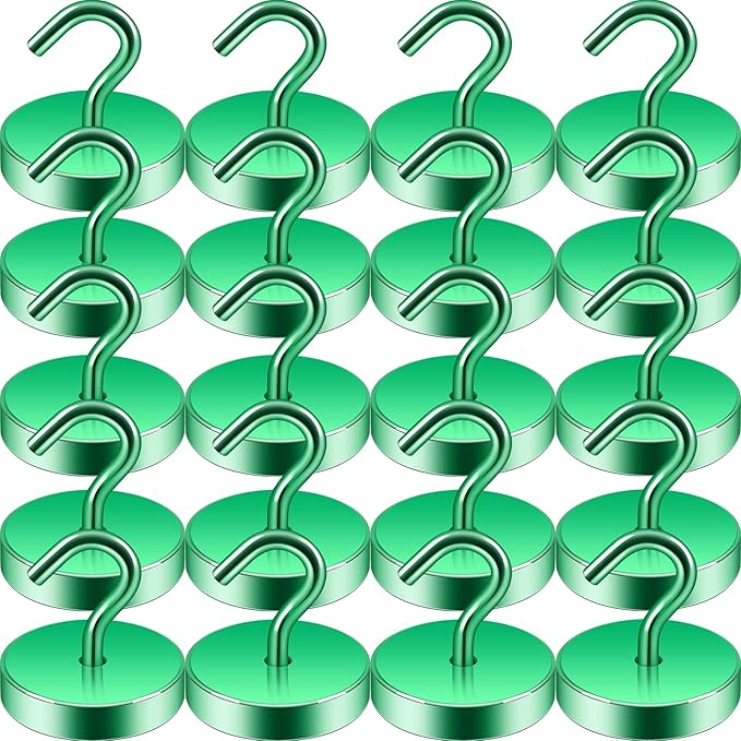 Neosmuk Magnetic Hooks, Cruise Ship Essentials, 100lb+ Heavy Duty Magnetic Hooks for Cruise Cabins, Refrigerator, Grill, Hanging, and Travel | Extra Strong Must-Have Magnet Hooks, Green, Pack of 20