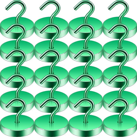 Neosmuk Magnetic Hooks, Cruise Ship Essentials, 100lb+ Heavy Duty Magnetic Hooks for Cruise Cabins, Refrigerator, Grill, Hanging, and Travel | Extra Strong Must-Have Magnet Hooks, Green, Pack of 20