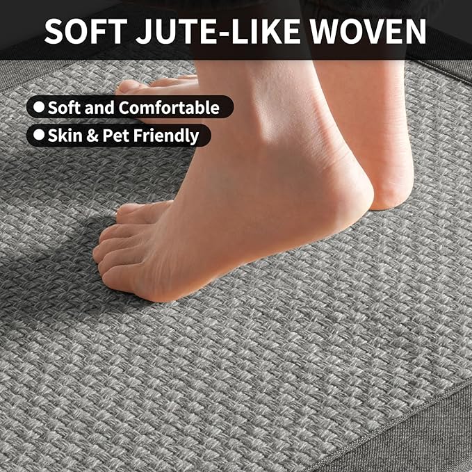 YDKGL Kitchen Rugs Non Slip Washable, Super Absorbent Kitchen Mats for Floor, Rubber Backing Jute-Like Braid Kitchen Sink Mat Runner Rug Standing Mat, Easy to Clean, Gray 17"x47"