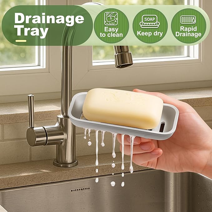 Travel Soap Case soap Holder,Leak Proof Soap Holder with Silicone Sealed lid,Keep Dry with Drainage Tray,Soap Dish for Travel, Gym, Bathroom, Outdoor, Camping, School (Gray)