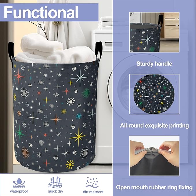 Medieval Atom Laundry Basket-Large Foldable Hamper Holder Portable Tall Collapsible Laundry Hamper Storage Basket Bin with Handles, Canvas & Waterproof lining for Household Items