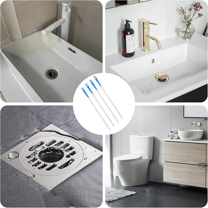 Yuanchu 4 Pack Flexible Drain Cleaning Brush, 23.6inch Long Drain Clog Remover Tool with Nylon Bristles Rust-Resistant Sink Unblocker Tool for Toilet Kitchen Shower Sewer Tub