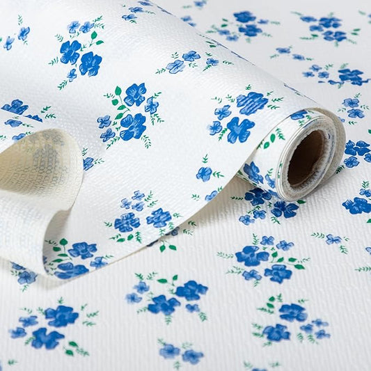 RAY STAR Shelf Liner, 20 Inch x 72 Inch Non Adhesive Blue Floral Kitchen Cabinet Liner for Pantry Drawer Vanity, Strong Grip Non Slip Waterproof, Shelf Liners for Kitchen Cabinets Cupboard