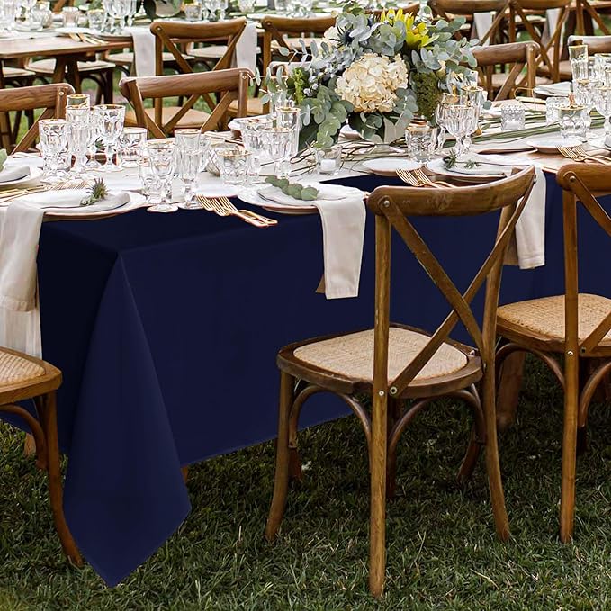 Fitable 8 Pack Rectangle Tablecloths: Stain Resistant Wrinkle Free Circle Table Clothes, Washable Reusable Polyester Table Covers for Wedding Party Birthday Banquet Reception(Navy, 60x102 Inch)