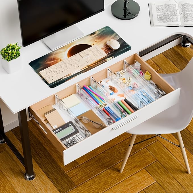 Yieach 4 Pack 3.2 Inch Shallow Acrylic Drawer Dividers for Clothes -Expandable from 15-21''- Adjustable Drawer Dividers for Baby Clothing,Sock,Underwear,Clear in Drawer Separators for Dresser,Kitchen