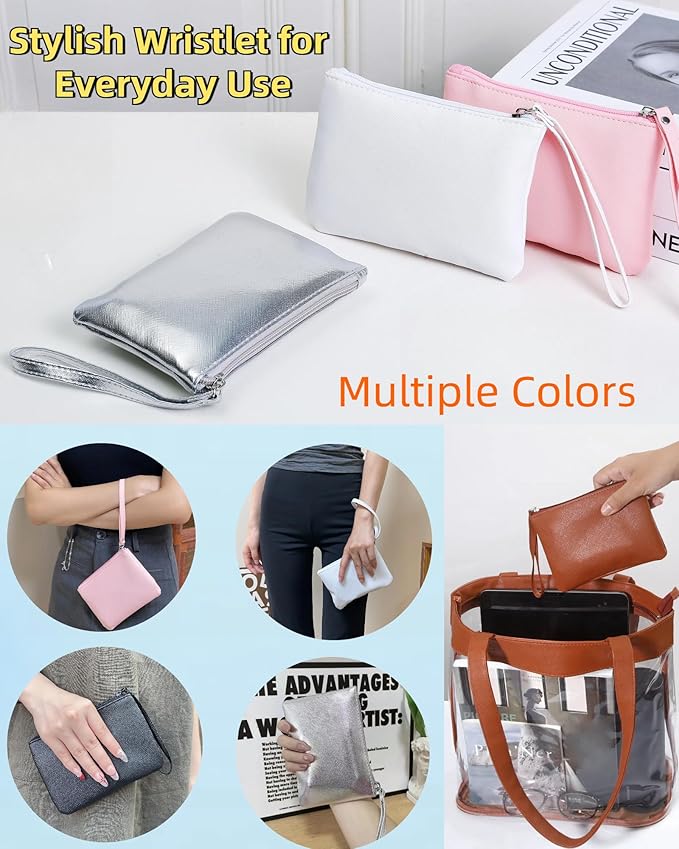 2 Pack Small Zipper Pouch Mini Makeup Bag for Purse Lipstick Cosmetic Travel Make Up Organizer for Women Essentials, Car Change Coin Holder 4.5 x 6.5 Clutch Stadium Approved Wristlet, White Pink