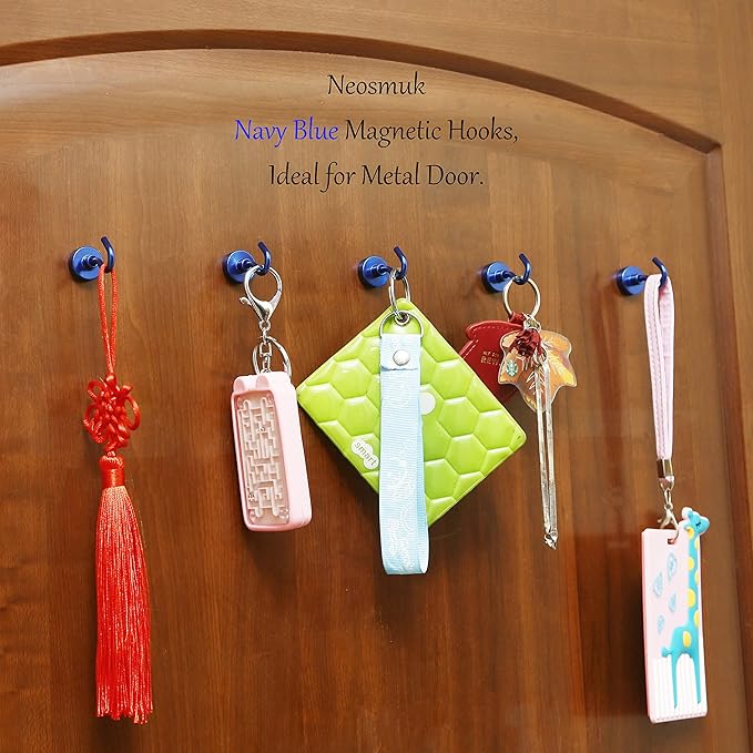 Neosmuk Magnetic Hooks, Cruise Ship Essentials, 30lb+ Heavy Duty Magnetic Hooks for Cruise Cabins, Refrigerator, Grill, Hanging, and Travel | Extra Strong Must-Haves Magnet Hook,Navyblue