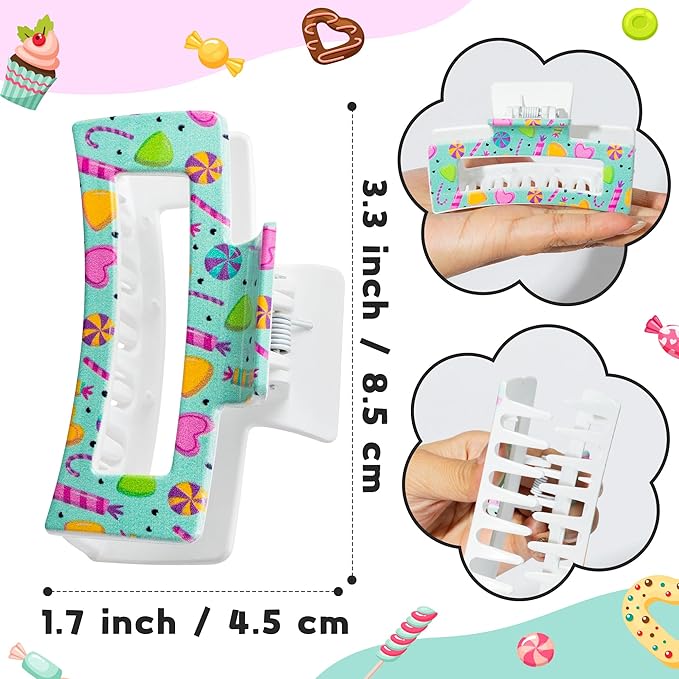 PANTIDE 8Pcs Candy Hair Claw Clips for Women - Christmas Candyland Colorful Rectangle Nonslip Aesthetic Clips Rainbow Lollipop Sweets Hair Accessories Party Favors Birthday Gifts