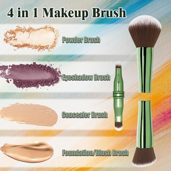 4 in 1 Makeup Brush, Travel Makeup Brush Set with Case, Mini Makeup Brushes, Powder Foundation Brush, Concealer Brush, Eyeshadow Brush, Dual Ended Makeup Brush for Liquid,Cream, Powder