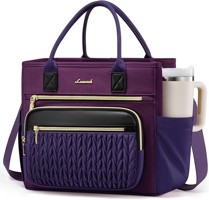 LOVEVOOK Insulated Lunch Bag Women,Wide Opening Adult Lunch Box Women with Cup Holder,Large Leakproof Cooler Bag for Work Picnic Beach Family College Mom,Lunch Teacher Breast Pump Diaper Tote Bag
