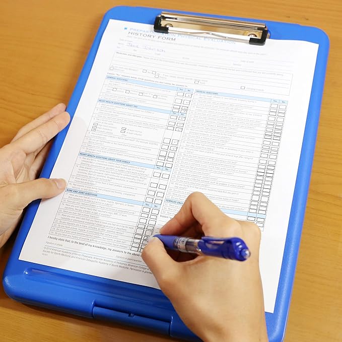 Think2Master [3 Pack] Blue Plastic Storage Clipboard. | 25% Heavier & Sturdier| Heavy Duty and Won’t Flex Like Other Brands (Compare The Weight). Storage Compartment Holds 150 Letter Sized Paper.