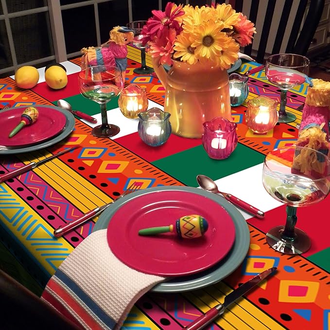 OHOME Cinco De Mayo Decorations - Fiesta Party Decorations - Fiesta Plastic Tablecloth for Taco - Mexican Theme Birthday Accessories Favors Decor,2 Pack