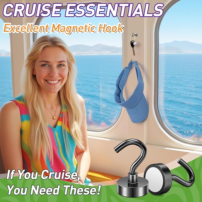 80 Pack Magnetic Hooks for 2026 Cruise Cabins Beach Vacation 30lbs+ Heavy Duty Magnet with Hook Metal Magnetic Hooks for Kitchen Fridge Grills Hanging Magnet Hooks for Classroom Locker Whiteboard