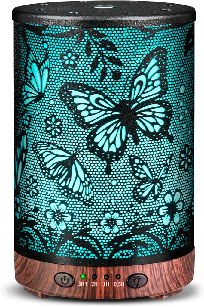 Essential Oil Diffuser Metal Aromatherapy Diffuser, Cool Mist Diffuser with 7 Color Lights for Home Office Spa (Big Butterfly)