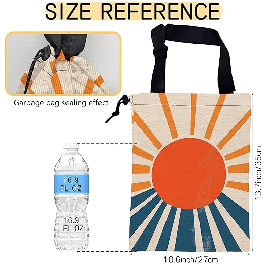 Vintage Sunburst Car Garbage Bag, Small Car Trash Bag Hanging Back of Seat,Drawstring Car Trash Bag with Adjustable Buckle,Car Accessories for Camping Travelling