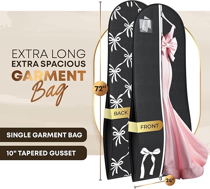 Your Bags 72" Tapered Long Dress Bags for Gowns - Wedding Dress Garment Bag for Dresses - Long Garment Bags for Hanging Clothes, Closet Storage, Hanging Garment Bags, Travel Bridal Dress Bag for Women