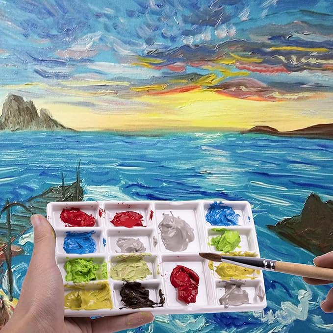 Travel Watercolor Palette,Portable Ceramic Palette with 14 Well,Metal Paint Box with Porcelain Palette(Silver Box)