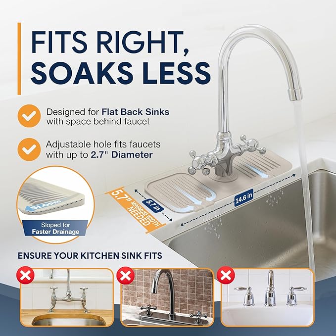 14.6” Silicone Faucet Mat For Kitchen Sink, Kitchen Sink Splash Guard Behind Faucet, Kitchen Faucet Mat For Kitchen Sink, Kitchen Sink Faucet Mat Splash Guard and Sink Water Splash Guard (Beige)