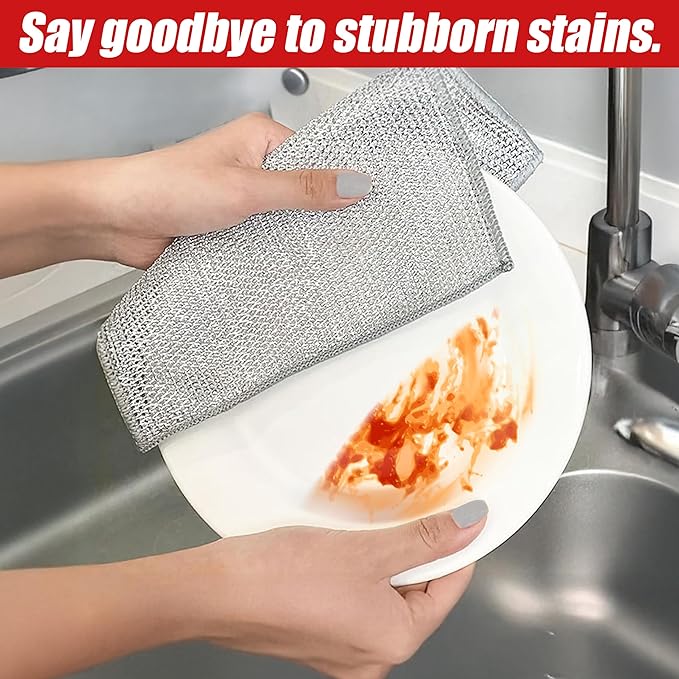 EcoNour 10-Pack Non-Scratch Wire Dishcloth | Multipurpose Thread Miracle Cleaning Cloths for Kitchen | Rust Removal Metal Wash Cloth | Quick Wire Dishwashing Rag | 3-Layer Reusable Scrub Cloth