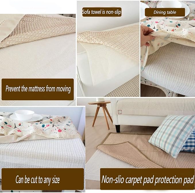 Non Slip Gripper Pad for Hardwood Floors, Area Rug Pads for Tile Floor, Under Carpet Anti Skid Mat, Keep Your Rug Safe in Place, Can be Cut to Any Size (White, 79x55inch)