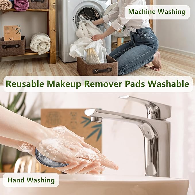 28 Pack Reusable Cotton Rounds with Washable Laundry Bag and Round Box|Travel Essentials for Skincare, Makeup Remover Pads and Storage|Reusable Makeup Remover Pads