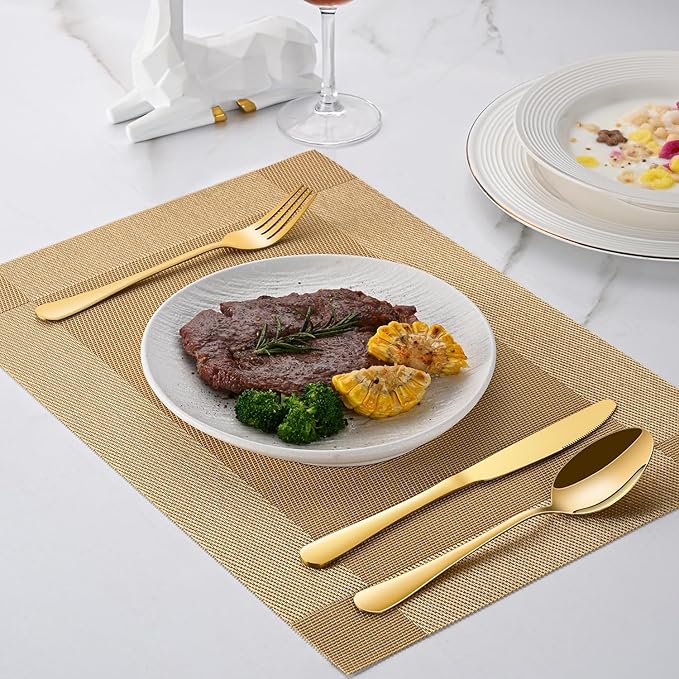 16-Piece Gold 8 Inches Stainless Steel Dinner Forks Set,Golden Silverware Fork,Durable Mirror Polishing Table Forks For Restaurant And Hotel