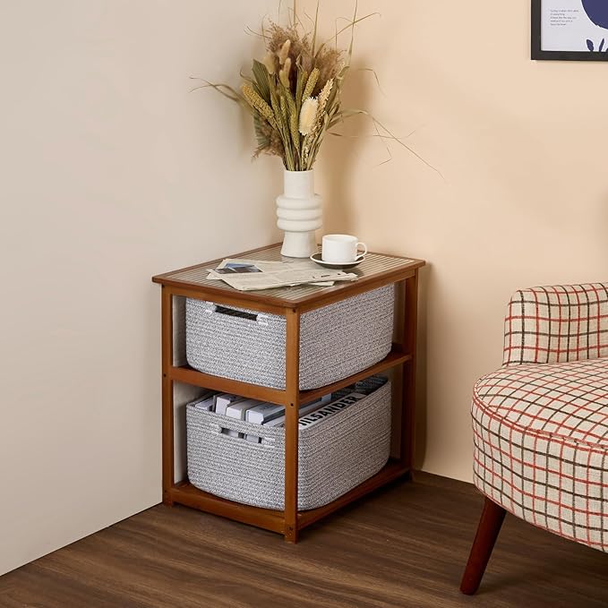 MiniArk Large Storage Baskets for Shelves, Closet Organizer Bins for Clothes, Blankets, Towels, Baby Nursery, Toy Baskets Box, Woven Rope Baskets, 17 x 13 x 7.5”, 3 Packs Mixed Grey