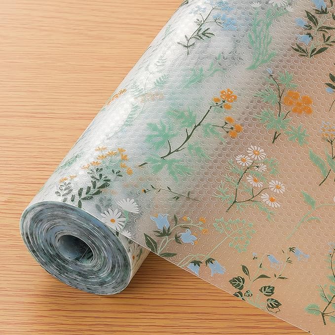 INNOLITES Shelf Liners for Kitchen Cabinets – Drawer Liner Waterproof & Oil-Proof, Non-Adhesive EVA with Floral Pattern – Durable Washable, Easy to Cut (Sage Green, 23.6" x 240")